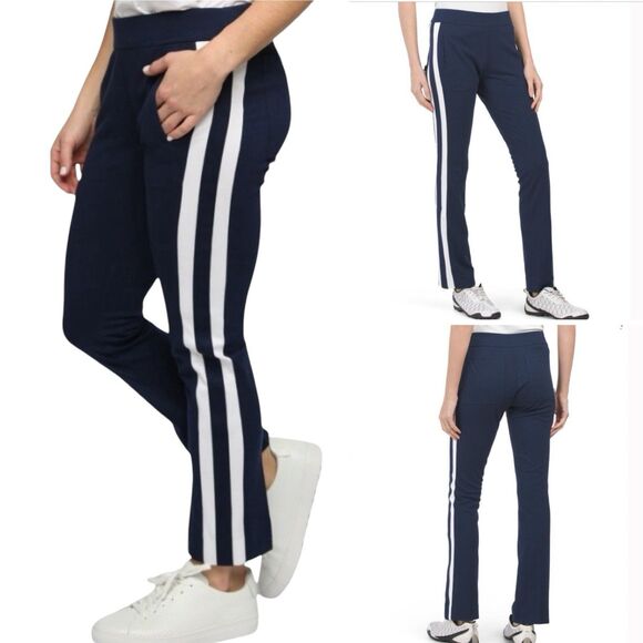 Belyn Key Ponte Crop Track Pant Golf Lux Athletic Pull On Black Onyx Chlk XS NEW - Picture 1 of 13